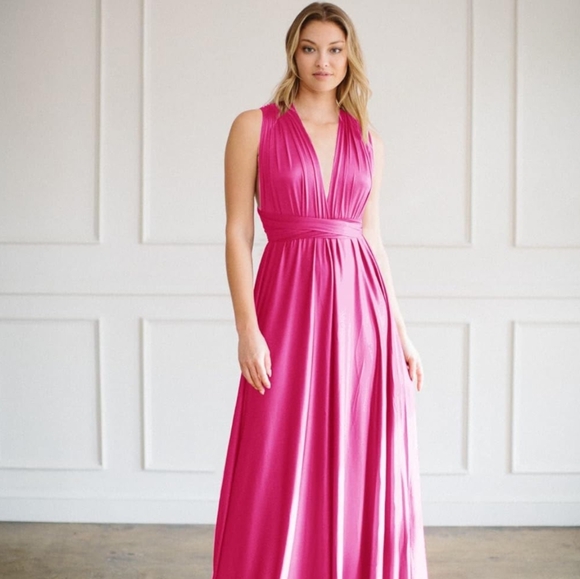 Convertible Infinity Dress & Bandeau Long Maxi Bridesmaid/Prom Dresses Hot Pink - Picture 4 of 7
